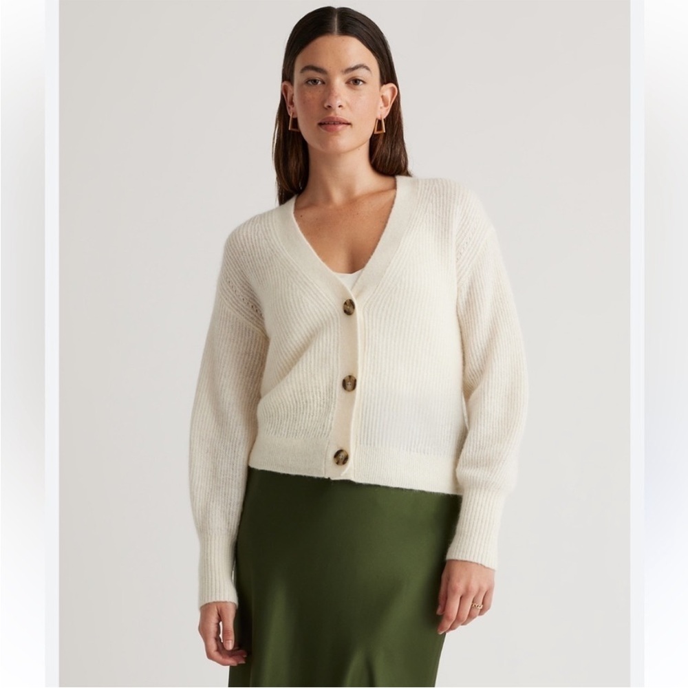 Quince Baby Alpaca-Wool Cropped Cardigan in Ivory